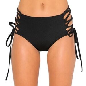Black Lace-Up pole dance rave Swimsuit Bottom